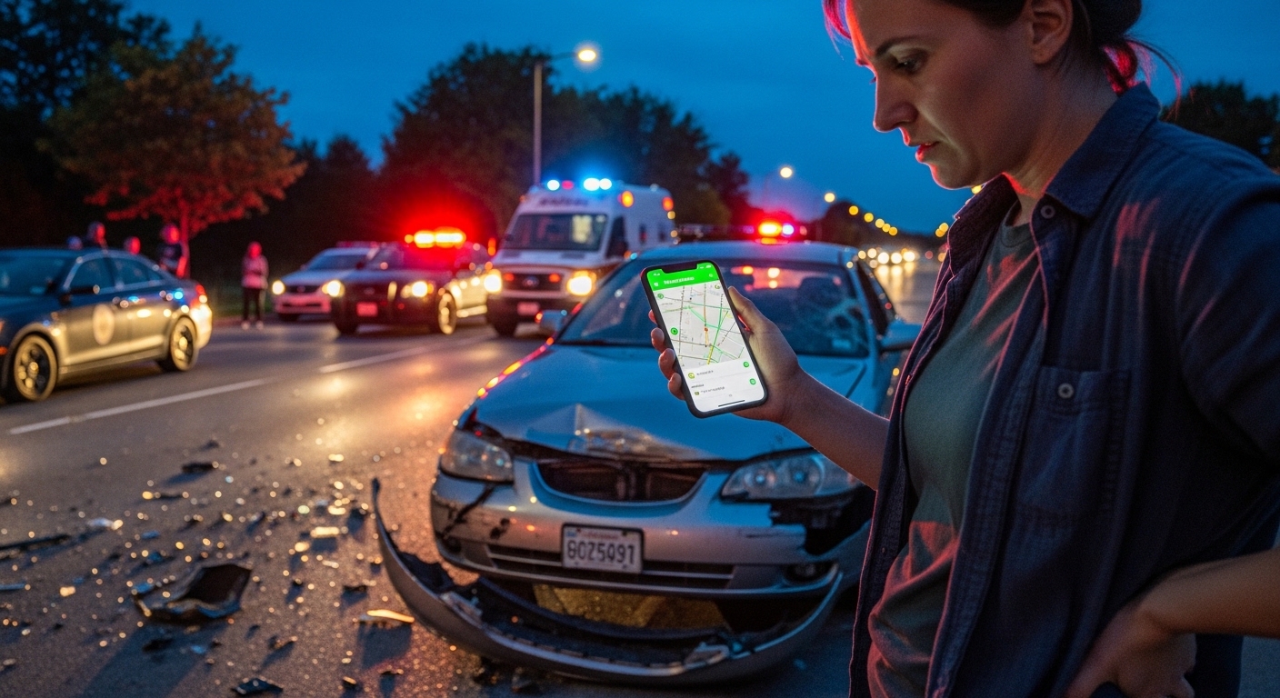 Pasajero revisando aplicación de rideshare