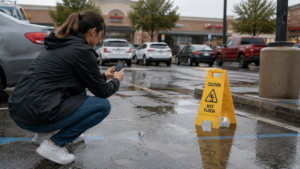 Persona tomando fotos después de una lesión en estacionamiento