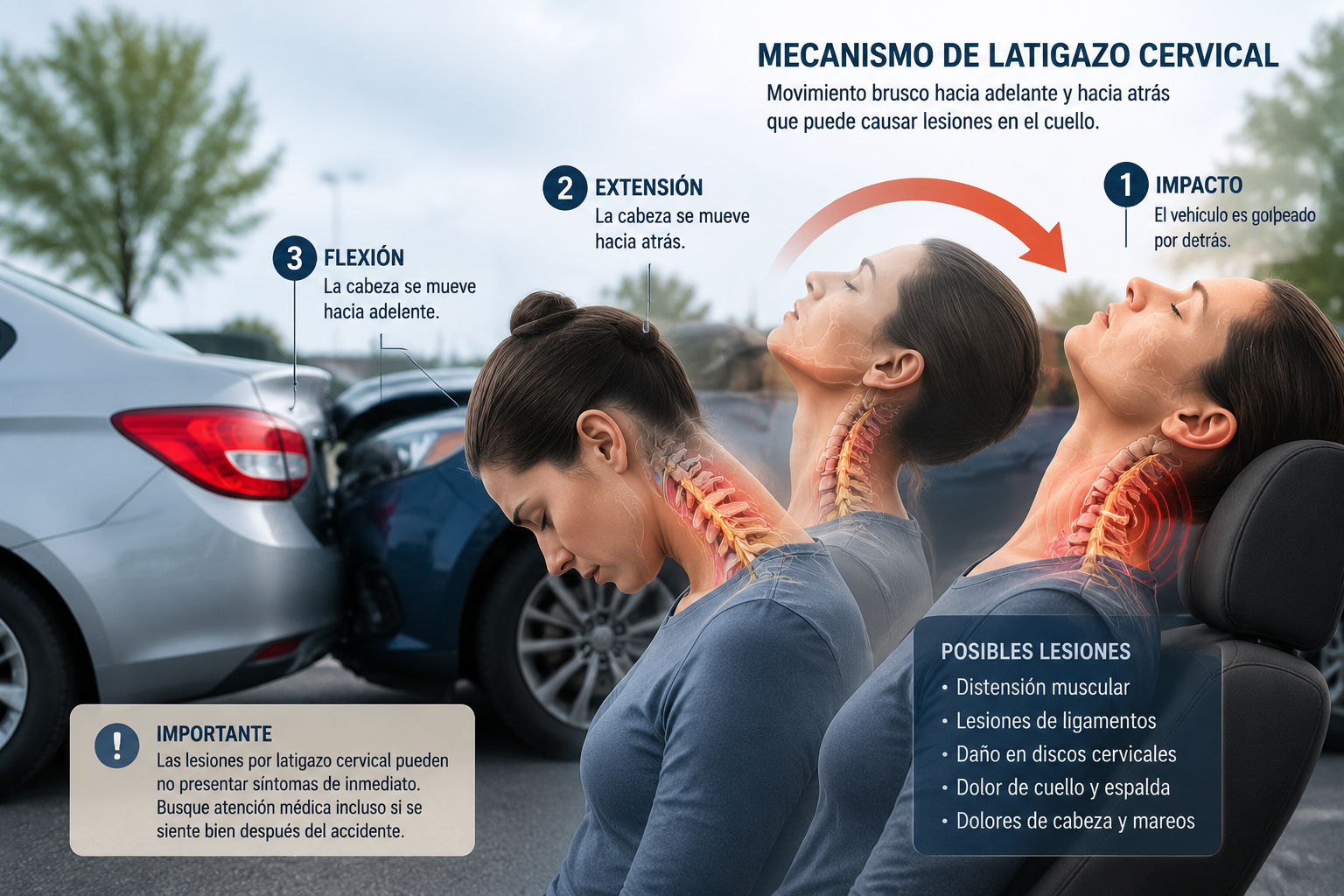Ilustración de cómo un accidente puede causar lesiones internas