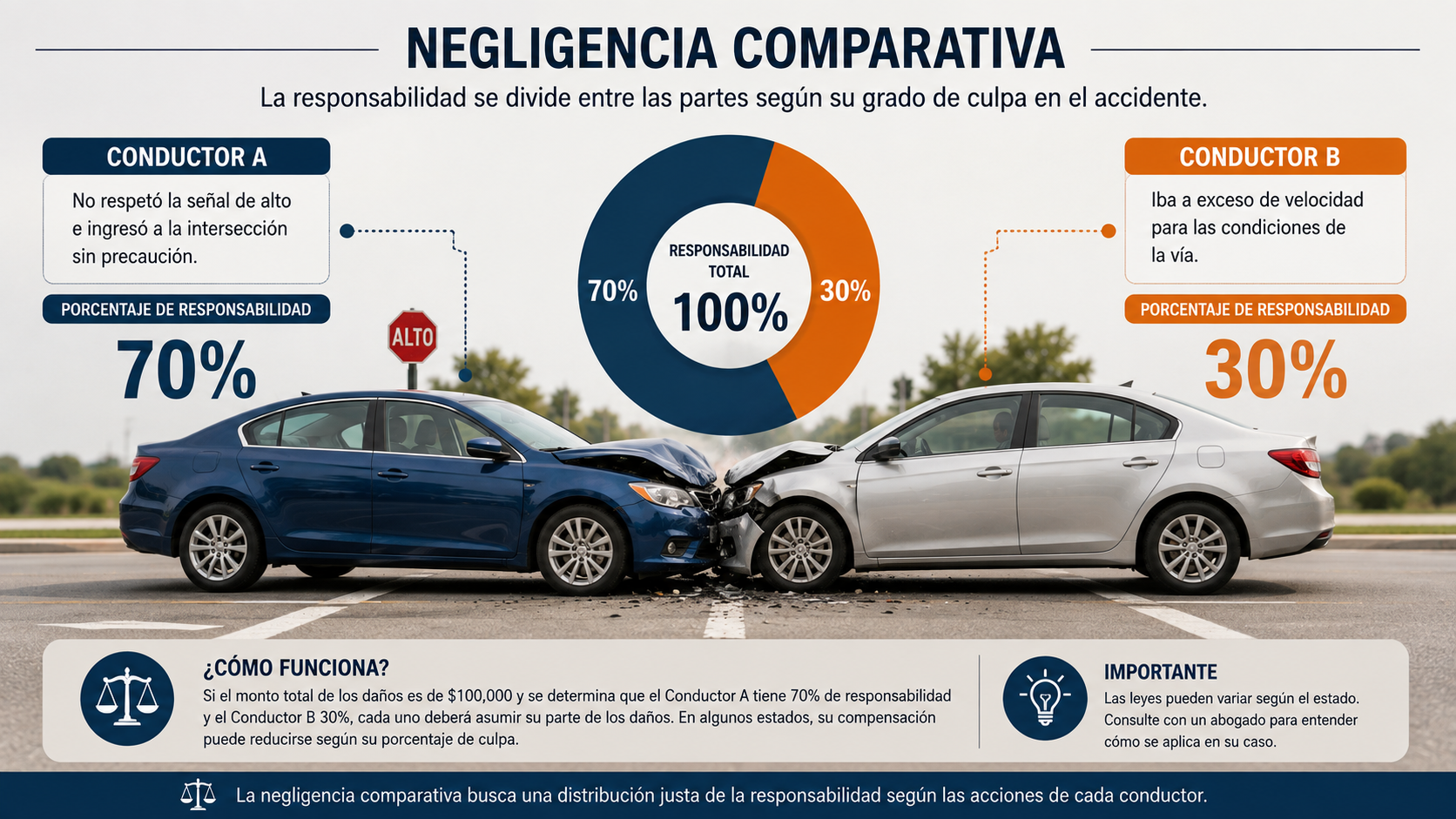 Ejemplo de porcentajes de responsabilidad en negligencia comparativa